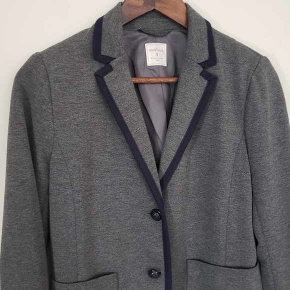 Gap The Academy Blazer Womens Size 4 Heathered Gray Navy Blue Trim Pockets - Picture 3 of 12